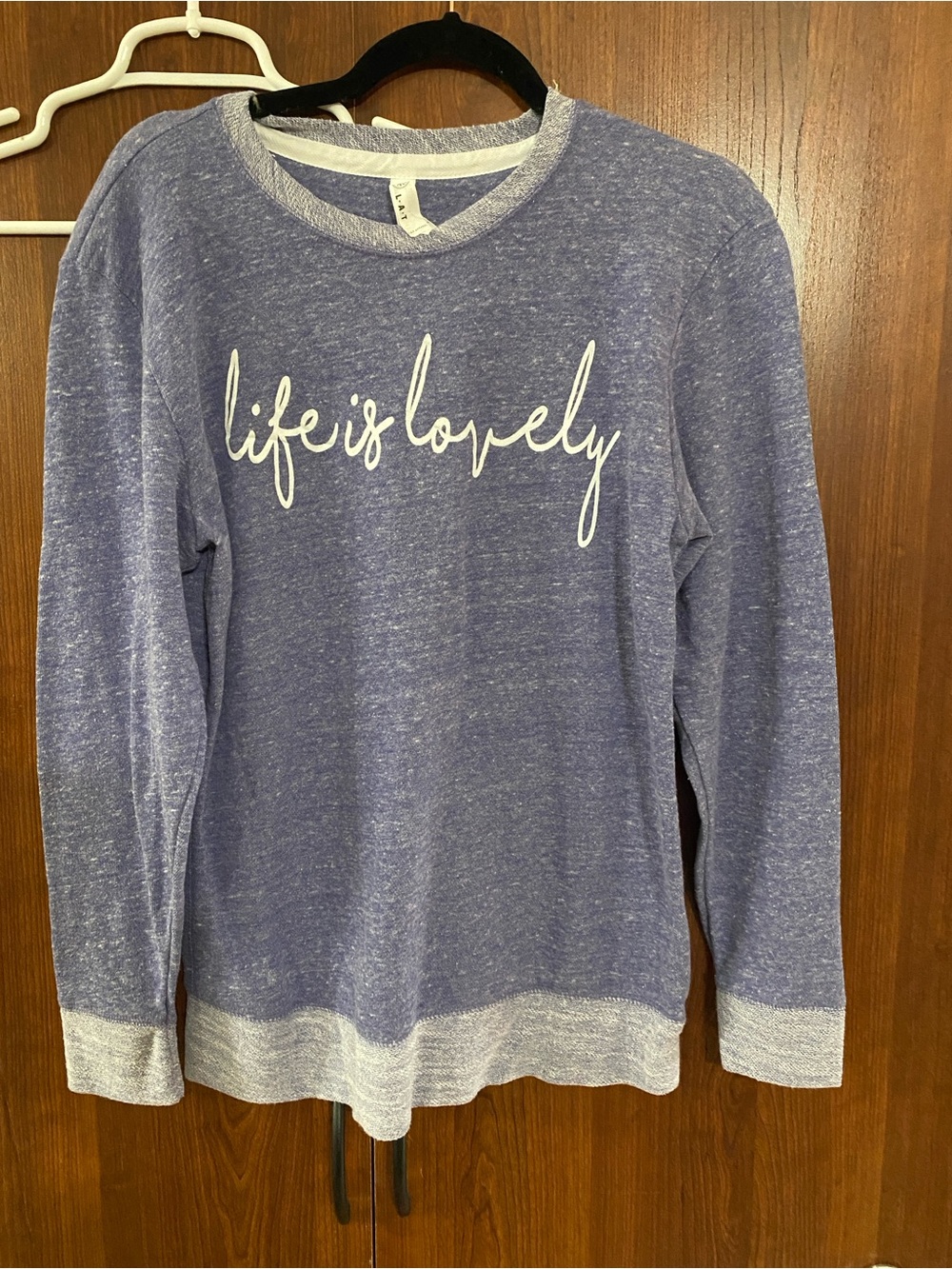 Life Is Lovely Long-Sleeve Crewneck Sweater - Blue live and tell LAT